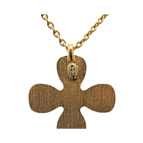 Pre Loved Chanel Flower Pendant Necklace Gold Blue Stones Women Costume Jewelry - Picture 2 of 4